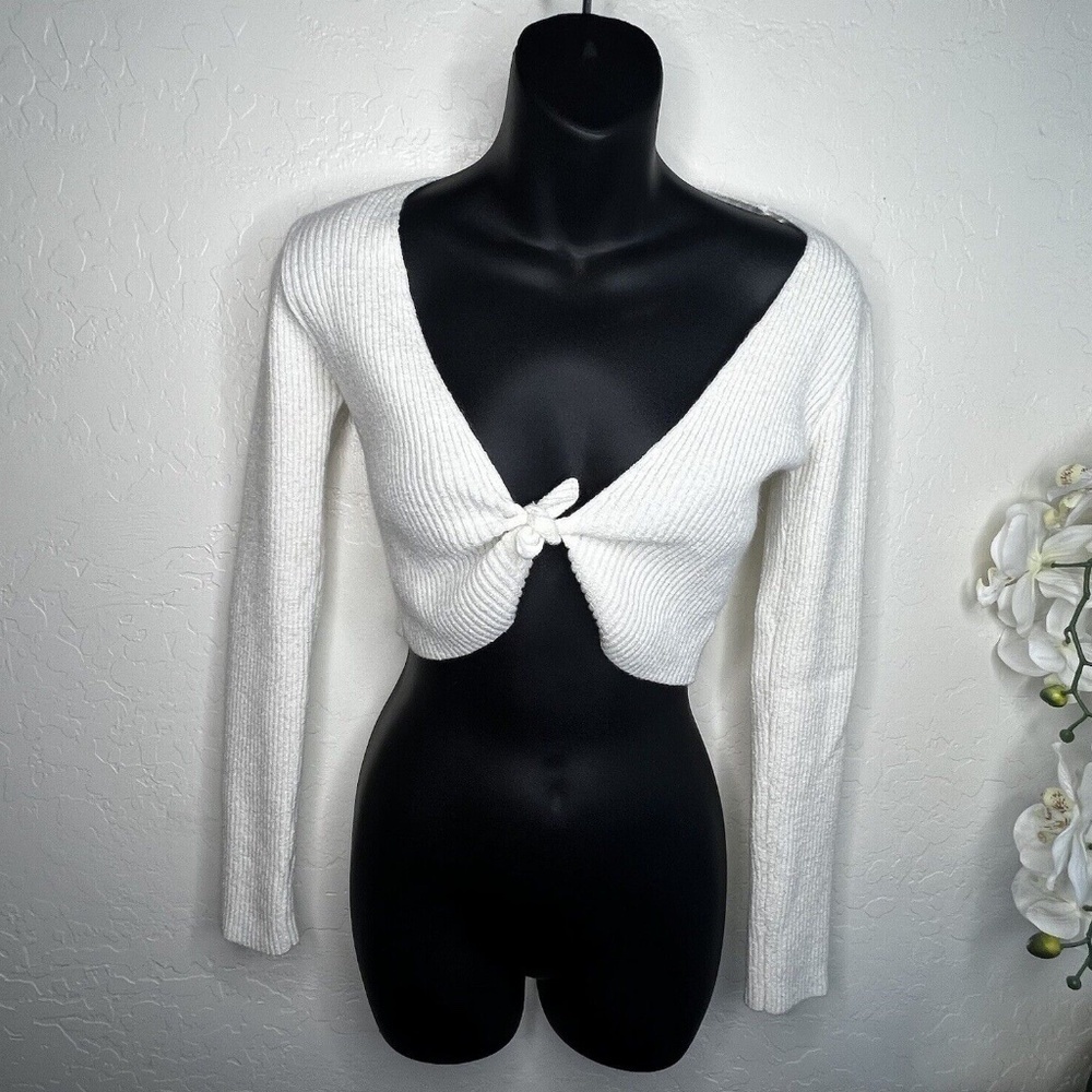 skylar madison cropped knit cardigan cream M